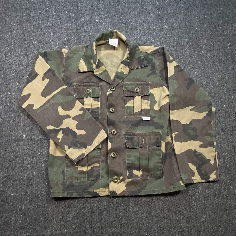 Trooper Woodland Camouflage Military Outdoors Jacket Kids Sz 14 Four Pockets